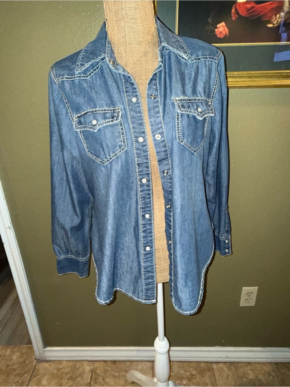 Express women's Denim Button-Up Shirt in Blue